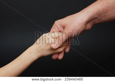 Father Giving Hand To A Child. Parental Relationshipp, Closeup. Isoalted