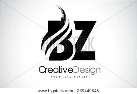 Bz B Z Creative Modern Black Letters Logo Design With Brush Swoosh