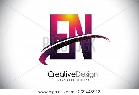 En E N Purple Letter Logo With Swoosh Design. Creative Magenta Modern Letters Vector Logo Illustrati