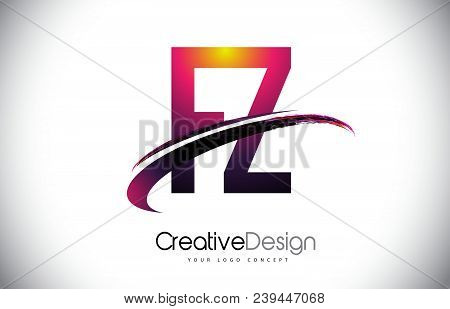 Fz F Z Purple Letter Logo With Swoosh Design. Creative Magenta Modern Letters Vector Logo Illustrati