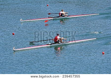 Rowers In A Rowing Boat On The Race
