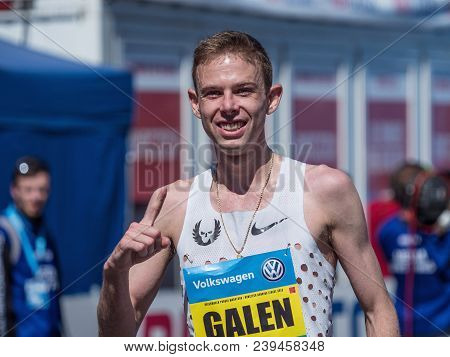 Prague, Czech Republic - May 6, 2018: Galen Rupp Winner Of Marathon In Prague At The Finish Of The R