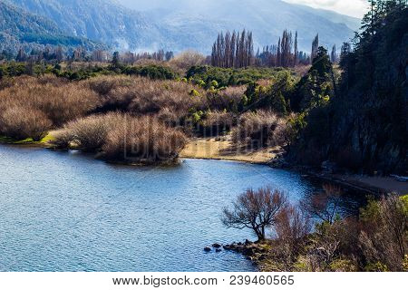 Panoramic View Of The Beautiful Park And Lake In Lago Puelo - Argentina In The Autumn