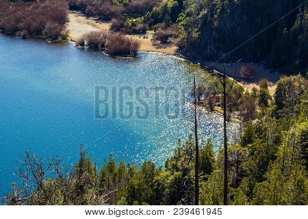 Panoramic View Of The Beautiful Park And Lake In Lago Puelo - Argentina In The Autumn