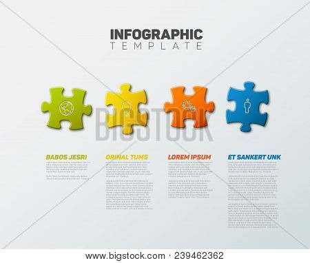 Vector Puzzle Infographic Report Template Made From Colorful Jigsaw Pieces, Icons And Description Te