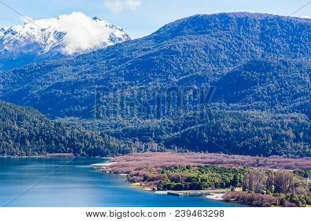 Panoramic View Of The Beautiful Park And Lake In Lago Puelo - Argentina In The Autumn