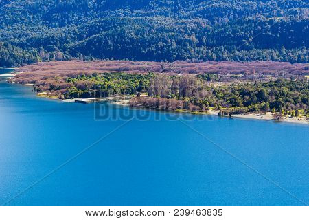 Panoramic View Of The Beautiful Park And Lake In Lago Puelo - Argentina In The Autumn