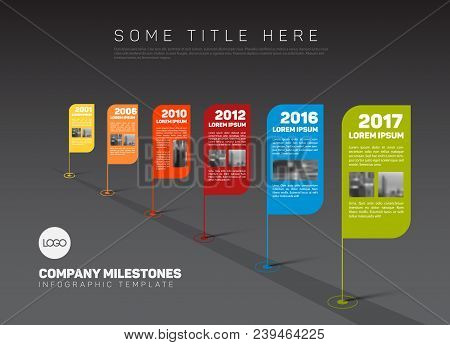 Vector Infographic Company Milestones Timeline Template With Flag Pointers And Photo Placeholders On