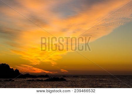Sunset On The Beach In Concon - Valparaíso Region, Chile