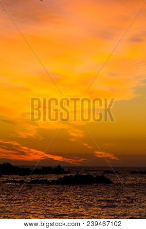 Sunset On The Beach In Concon - Valparaíso Region, Chile