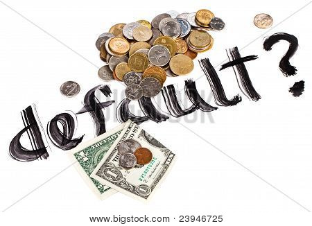 Economia crisi degli Stati Uniti dollaro valuta concetto foto con segno predefinito e monete