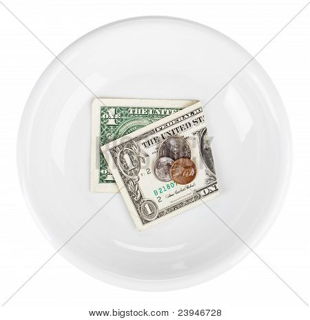 Economia crisi degli Stati Uniti dollaro valuta concetto foto con segno predefinito su placca bianca