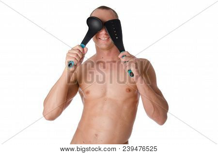 Young Sexy Cook Shirtless. Sexy Guy With No Shirt. Kitchen And Cook.