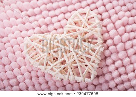 Festive Pink Composition On The Light Pink Background With Heart. Top View, Flat Lay.