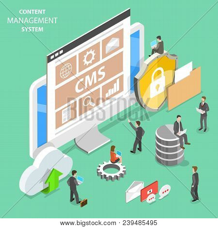 Flat Isometric Vector Concept Of Cms - Content Management System.