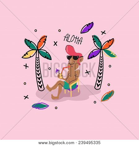 Vector Illustration-cartoon Macho Man Resting On The Beach.