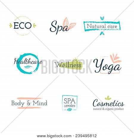 Set Labels Of Vector Illustrations And Badges For Beauty, Healthy Life, Cosmetics, Natural Products,