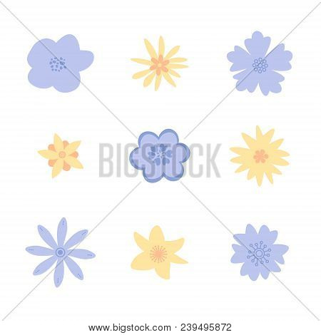 Banners Spring Flowers. Set Of Flowers For The Spring Season On A White Background. Vector Illustrat