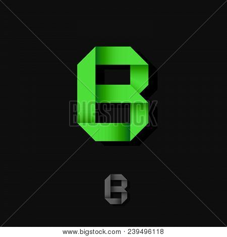 B Origami Letter. B Green Ribbon Monogram. B Logo. Green Monogram Like Paper Figure. Typography. Let