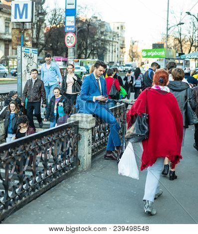 Bucharest, Romania, - Octomber 26, 2017: Using Electric Scooter On The Street On A Sunny Day With Sa