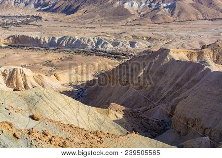 Panoramic View On Biggest Canyon In Israel Mizpe Ramon In Negev Desert
