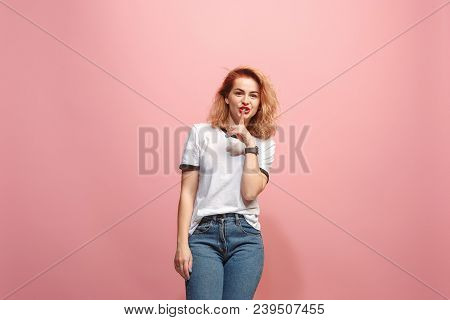 Secret, Gossip Concept. Young Woman Whispering A Secret Behind Her Hand. Business Woman Isolated On 