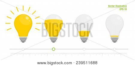 Light Power Indicator. Power Switch. Energy Charge Level, Full And Low. Yellow Glowing Light Bulb. V