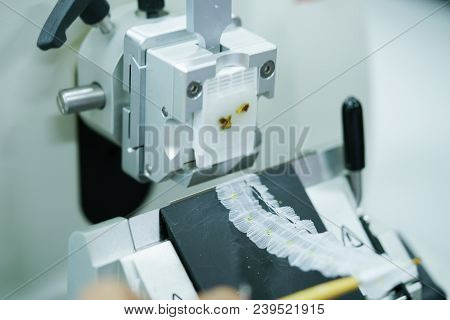 Rotary Microtome Section For Diagnosis In Pathology Make Microscope Slide Histology. Human Tissue Eq