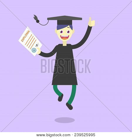 Colored Illustration Of A Cartoon Happy Graduate Student