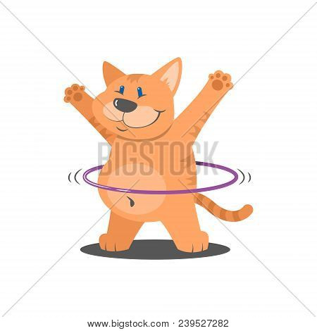Colored Simple Illustration Of A Fat Cat With A Hulaohup