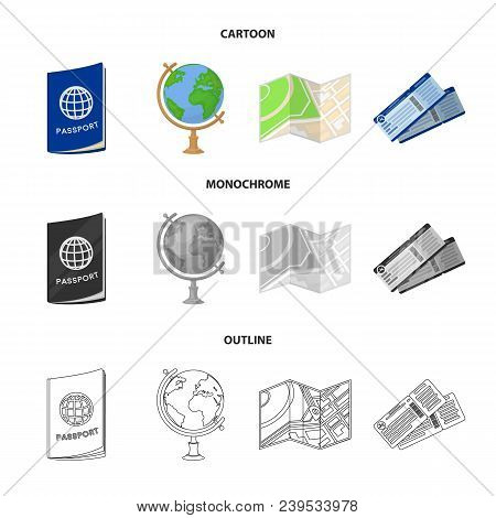 Vacation, Travel, Passport, Globe .rest And Travel Set Collection Icons In Cartoon, Outline, Monochr