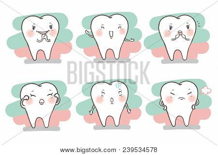 Tooth With Different Emotion On The Hwite Background