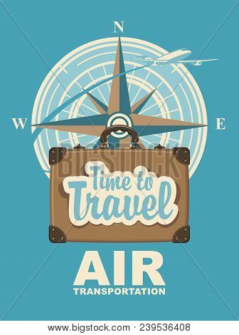 Vector Banner With A Travel Suitcase And Passenger Plane Against The Backdrop Of The Compass Windros