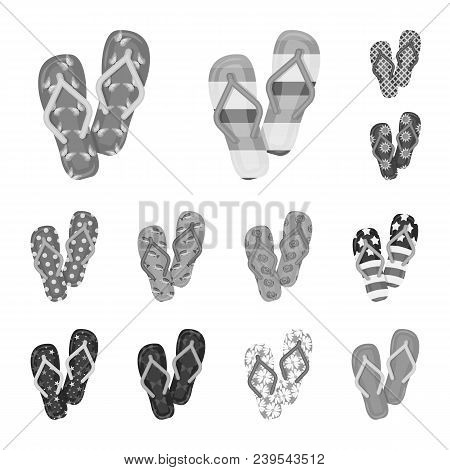 Flip-flops Monochrome Icons In Set Collection For Design. Beach Shoes Vector Symbol Stock  Illustrat