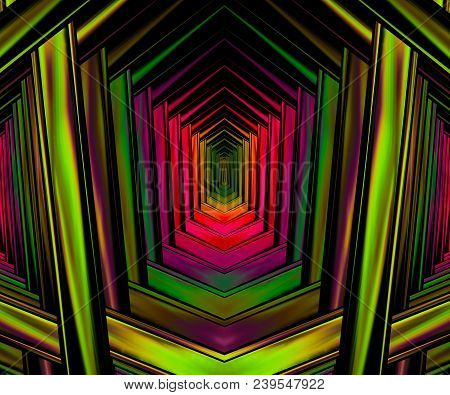 Computer Generated Colorful Fractal Artwork With Neverending Hexagons