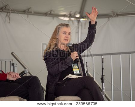 San Francisco, Ca - April 29, 2018: Rebecca Solnit Speaking At 2018 Bay Area Book Fest At A Panel Ab