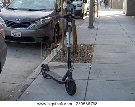 San Francisco, Ca - April 22, 2018: Bird, Transportation Start Up, Electric Scouter Parked On Sidewa