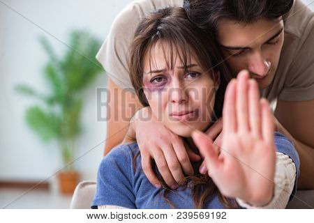 Desparate wife with aggressive husband in domestic violence conc