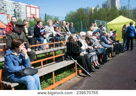 Russia. Moscow, May,07.18: Viewers At The Crowded School Stadium On The Special Public Kindergarten 
