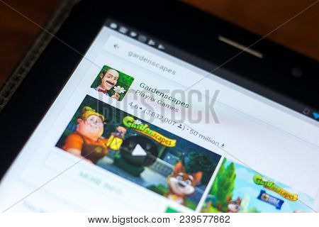 Ryazan, Russia - May 02, 2018: Gardenscapes Icon In The List Of Mobile Apps On The Display Of Tablet