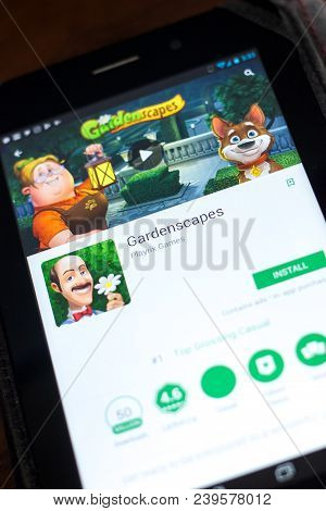 Ryazan, Russia - May 02, 2018: Gardenscapes Mobile App On The Display Of Tablet Pc