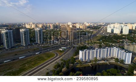 Aerial View Of City Landscape Of Osokorki And Poznyaki. Darnitskiy District, Kiev Ukraine
