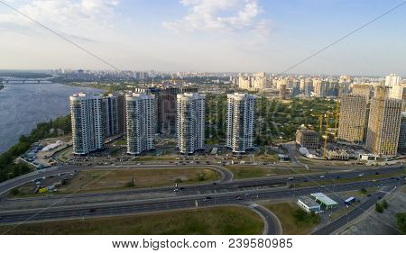 Aerial View Of City Landscape Of Osokorki And Poznyaki. Darnitskiy District, Kiev Ukraine