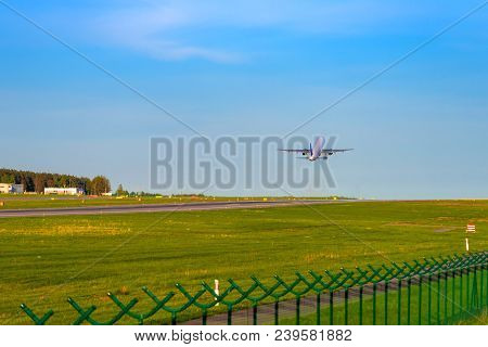 Gdansk, Poland - May 5, 2018: Passenger Aircraft Take Off From Lech Walesa Airport In Gdansk.