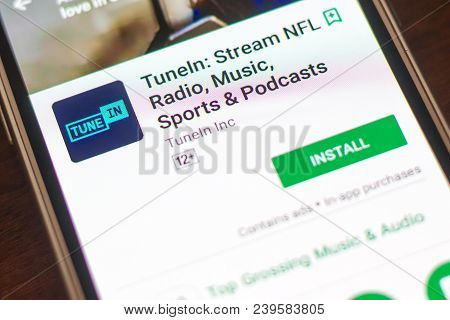 Ryazan, Russia - May 04, 2018: Tunein Mobile App On The Display Of Cell Phone