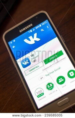 Ryazan, Russia - May 04, 2018: Vk Mobile App On The Display Of Cell Phone