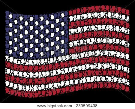 Man Head Profile Pictograms Are Grouped Into Waving United States Flag Abstraction On A Dark Backgro