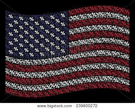 Percent Symbols Are Organized Into Waving Usa Flag Abstraction On A Dark Background. Vector Collage 