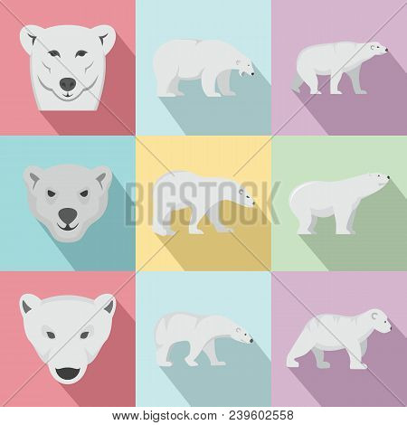 Polar Bear Baby White Icons Set. Flat Illustration Of 9 Polar Bear Baby White Vector Icons For Web