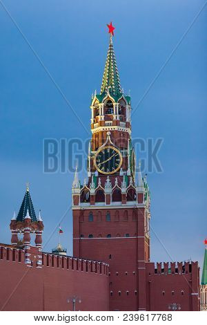 View Of The Spasskaya Tower Of The Moscow Kremlin And The Bolshoy Moskvoretsky Bridge From Moskvoret